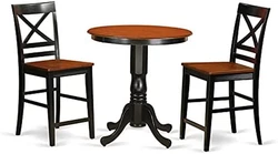 3 Piece Dining Set for Kitchen and Dining Room, round Breakfast Table with Counter Height Wood Bar Stools for Small...