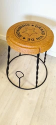pouf vintage 100% Liège et Métal Noir.