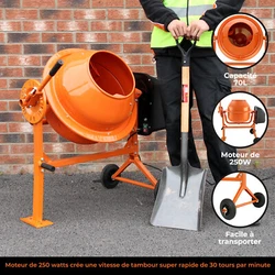 T-Mech - Bétonnière Électrique Portable 70 Litres 250W La bétonnière électrique T-Mech peut être utilisé pour...