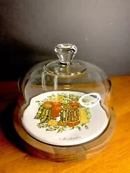 Vintage Goodwood Footed Wood Cheese Board Tray With Glass Dome Made In Japan. No chips in the lid. Very good vintage...