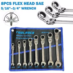 8pcs Flex Head Ratcheting Wrench Combination Spanner Tool Set SAE Ratchet Combination Wrenches CR-V 72-Teeth...