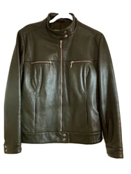 H&M Hennes Collection Leather Jacket Womens 42 in Olive Green.