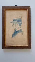 dessin ancien Original Signé. Dessin homme, Soldat 1909 Tableau encadré. Antique drawing 1909 man, soldier  26x17 cm/...