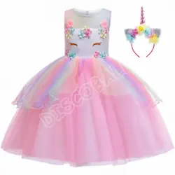 This girls unicorn fancy dress is decorated with floral embroidery on top, tulle pink skirt and match with unicorn...