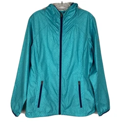 This could be mistaken for new. Lightweight, unlined. Two zipped pockets, gusseted back. Length - 22. Armpit to Armpit...