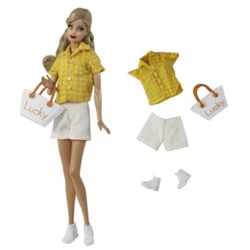 Yellow Fashion Outfits For Barbie Doll Clothes Set Blouse Shirt Shorts Shoes Lucky Bag 1/6 Dolls Accessories Toys For...