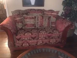 Gently used love seat and sofa. Fabric is cloth. Sitting in living area that is rarely frequented. Still sturdy like...