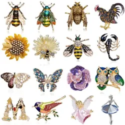 Crystal Pearl Animal Dragonfly Butterfly Cat Brooch Pin Wedding Bridal Jewellery. Fashion Crystal Rhinestone Bee...