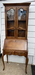 Beautiful Ethan Allen Country French Secretary Birch #26-9305, #26-9304 in #236 Fruitwood Finish. Featuring carved...