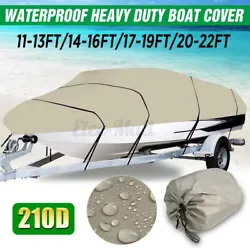 210D 11-22FT Heavy Duty Boat Cover For Fish Ski Bass V-Hull Runabouts Waterproof. Material: 210D polyester + PU...