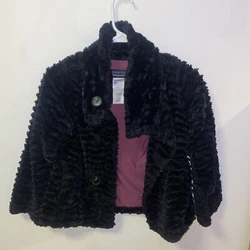 Patagonia Girls M 10 black Soft Fleece Satin Lined Winter Coat Jacket 2 Button. Mint condition