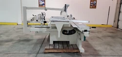 The saw has been converted to 440V. The table lock is broken and the crosscut swing arm is missing. Grizzly 14