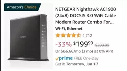 Netgear Nighthawk ac1900 wifi cable modem router combo for XFINITY Internet & Vo.  The unit is in excellent condition.