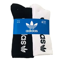 Adidas Mens Trefoil Logo Cushioned Crew Socks 6 Pairs Size 6-12Black/White/GrayCondition is “New with Tag”Shipped...
