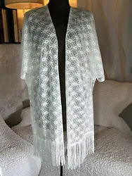No Brand Lace With Fringe Shawl. One Size Fits Most UsedSome fringes are frayed.There is stain on back fringes see...