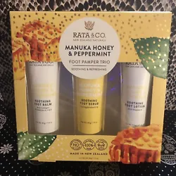 Rata & Co. New Zealand Naturals Manuka Honey & Peppermint Foot Pamper Trio!. New in box three piece gift set from rata...