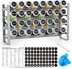JONYJ Spice Rack Organizer with 32 Empty Square Spice Jars, 396 Spice Labels, Chalk Marker and Funnel Complete Set for...