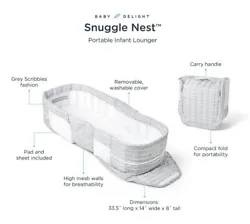 Baby Delight Snuggle Nest Gray White Scribbles Infant Lounger. Condition is New. Shipped with USPS Priority Mail.