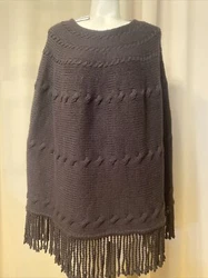 NWT Lands End Cable Knit Poncho Siz S/M BLACK Cape WITH Fringe Wool Blend HEAVY. Please see photosNo returns No refunds