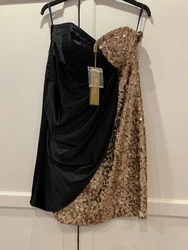 MONSOON Satin Sequin Black and Gold Dress Size 14. Stunning dress, beautiful sweetheart neck Knee lengthPlease ask for...