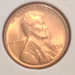 1955 D LINCOLN CENT. GEM BU RED. FROM ORIGINAL BANK ROLL.