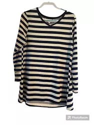 The high/low cut and v-neckline make it perfect for casual occasions, while the striped pattern and blue character add...