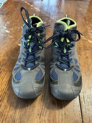Merrell hiking boots boys size 7m grey blue waterproof. These are pre-owned boots and showing normal signs of use and...
