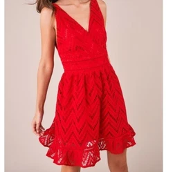 Plunging crochet lace dress. - Banded waist. - Waist: 28 1/4