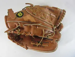 A nice baseball glove in good shape. It shows normal use and is still soft and supple closes easy. Ready to use! Good...