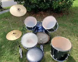 Percussion Plus drum set with cymbals, seat throne, bass drum pedal, Sabian hi hats with stand, crash cymbal with...
