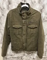 Levi’s Trucker Field Canvas Zip Front Jacket Size S Olive Green Quilted Liner. -in good pre-owned condition