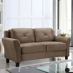 The Lifestyle Solutions Taryn Rolled Arms Loveseat in premium brown fabric is the two-seat option of this stationery...
