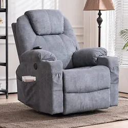 It has soft fabric surface, high back, wide seating space, and overstuffed cushions. ✔️360° Swivel Rocker Recliner...