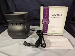 New in box Scentsy Satin Black Full Size Warmer.  The box had a square sticker removed from the top and part of it is...