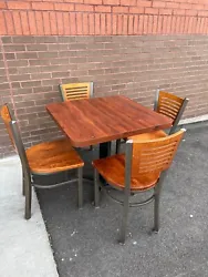 Good Used Restaurant Table & Chairs Set. 1 Table and 4 Chairs. Chairs have real solid wood seat and back.