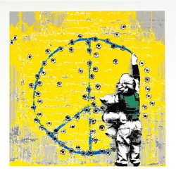 You are buying a very hard to get HIJACK original print (son of Mr. Brainwash). Signed by HiJack. Titled: War Child....