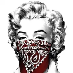 This is the RED bandanna variant and features Marilyn Monroe trying to stay healthy and wearing a red handkerchief.