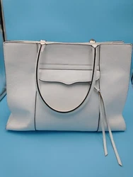 Beautiful white pebbled leather Rebecca Minkoff tote bag. Rose Gold embossed logo plate on center bottom of bag, and...