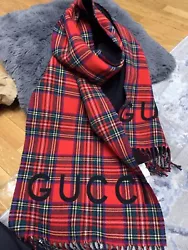 Gucci Tartan Check Wool Scarf 597530 Muffler Reversible Red Black Winter Unisex. SYMBOL:597530 4G365-1074 Width:...