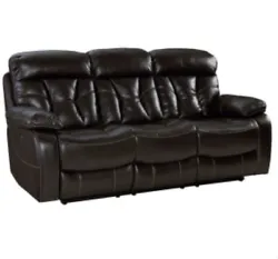 Premium Brown Leather Power Reclining sofa. Relax in style with this manual motion reclining sofa. With a scoop-style...