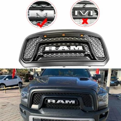 Front Bumper Hood Grille For 13-18 Dodge Ram 1500. Color: Black grill + Silver letters. 1x Front Grill with LED. For...
