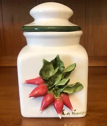 A signed Eva Gordon Ceramic Cookie Jar with LidRare 3D Red Peppers. Cookie Jar with Lid is 9