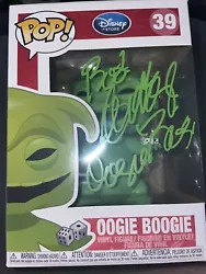 Hand signed in green deco color pen with inscription “BOO! Ken Page ‘Oogie Boogie’” Boogie funko pop signed by...