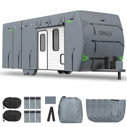Our camper cover fits RVs up to 22-33 ft long. This high-quality RV travel trailer cover can bring various conveniences...
