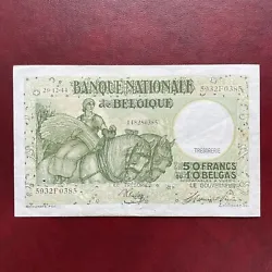 Belgique Billet 50 francs 10 Belgas 1944 Banque Nationale De BelgiqueAUCUNE fente Épinglage 3 trous marge gauche 2...