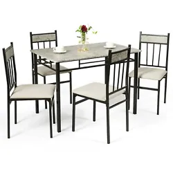 Dont hesitate to buy this 5 pieces faux marble table top dining set. Besides, it is effortless to keep clean with the...