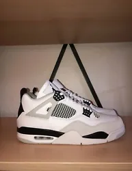 Air Jordan 4 Retro Baskets pour Homme - Blanc/Gris Neutre/Noir, Size 47.