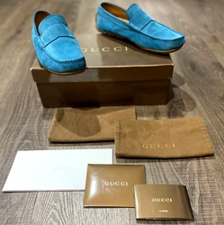 Authentic GUCCI Blue Suede DriversGreat, Lightly Used Condition. Material: 100% Suede. Sole: Rubber. Driver: Leather...