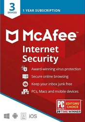 McAfee® Internet Security 2023 - 3 Devices - 1 Year. With a quick install, it blocks threats using antivirus that’s...