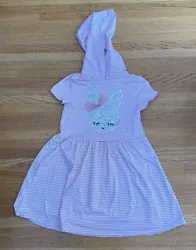 Girls Bunny Dress Easter Pink Striped Size 6.